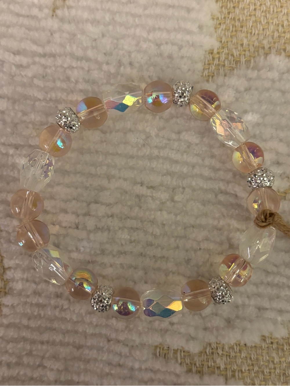 Iridescent Pink Beaded Stretch Bracelet with Rhinestone Accents